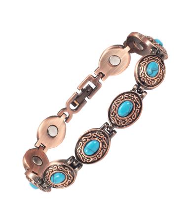 EnerCoppeX Copper Magnetic Bracelet for Women - Turquoise Jewelry with 3500 Gauss Magnet (COB-0174)