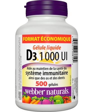 Webber Naturals Vitamin D3 1000 IU 500 Softgels For Healthy Bones Teeth and the Maintenance of Good Health 500 count (Pack of 1) - Buy Online on SooperMarket.com