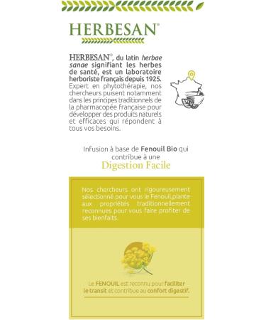 Herbesan Fennel Infusion Easy Digestion Organic 20 Sachets - Buy Online on SooperMarket.com