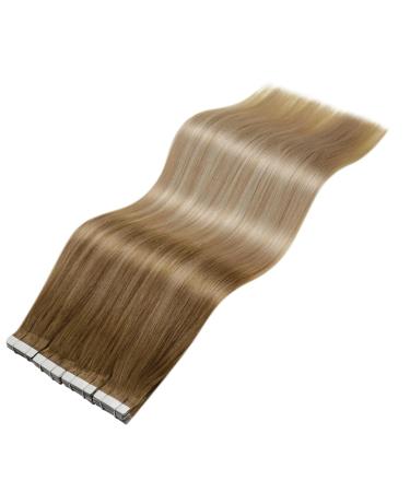 LAAVOO Tape Extensions - Real Hair Blond Ombre 60cm 20pcs | Light Brown Balayage Ash Blonde Tape-In Extensions - Premium Quality #8/16/60 - Buy Online on SooperMarket.com