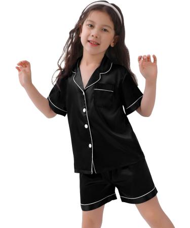 SWOMOG Kids Silk Pyjamas Set | Short Sleeve Satin PJs for Boys & Girls | Button-Down Silky Nightwear for Children & Teens | Black, Ages 8-9 - Buy Online on SooperMarket.com