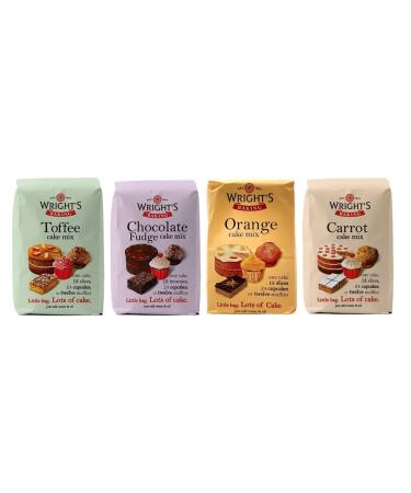 Wright's Baking Cake Mix Selection Pack - Toffee Chocolate Fudge Orange & Carrot (One of Each 500g Pack)
