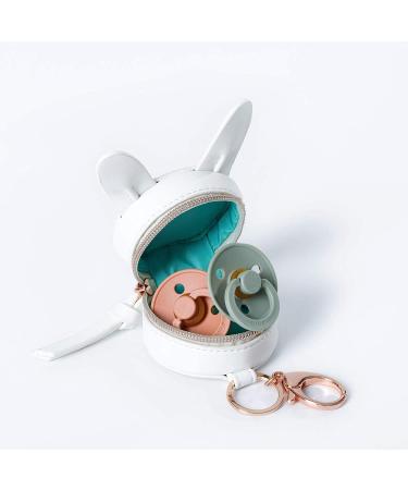 MOMINSIDE Pacifier Case Holder with Clip - Cute Rabbit Bag Charm - Holds 2 Pacifiers - White & Pink - Buy Online on SooperMarket.com