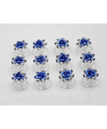 24 Pcs Blue Rhinestone Spiral Twist Hair Pins - Bridal Wedding Rose Flower Clips - Buy Online on SooperMarket.com