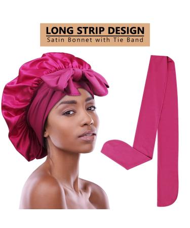 3pc Satin Bonnets for Black Women - Large Silky Bonnet Set in Black, Wine Red, Purple - Buy Online on SooperMarket.com