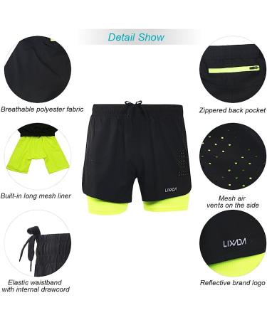 Lixada Men's 2-in-1 Running Shorts - Quick Drying & Breathable - Black Large - Buy Online on SooperMarket.com