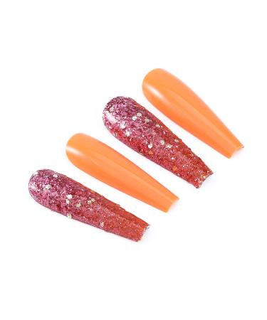 Brishow Long Coffin Fake Nails - Orange Acrylic Ballerina Stick-On Nails | 24PCs for Women & Girls - International Shipping - Buy Online on SooperMarket.com