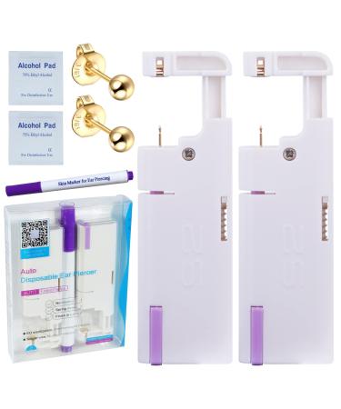 Firstomato 2PCS Disposable Ear Piercing Kit Ear Piercing Gun Self Use Ear Piercings Kit Cartilage Piercing Gun with Hypoallergenic Earrings(3mm Ball,24kt Gold) 3.0mm Ball,24Kt Gold