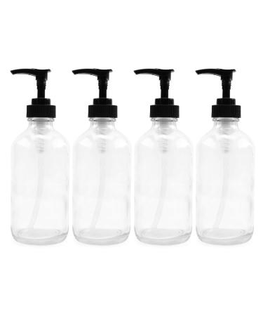 8oz Clear Glass Pump Bottles (4-Pack w/Black Plastic Pumps), Great as Essential Oil Bottles, Lotion Bottles, Soap Dispensers, and More