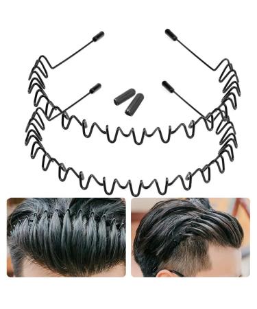 Showvigor 2 Pcs Metal Headband Unisex Black Wavy Spring Sports Headbands for Men Women's Metal Hair Band with 2 Protective Cover  Spring Wavy Nonslip Hair Hoop Fashion Headwear Hair Accessories