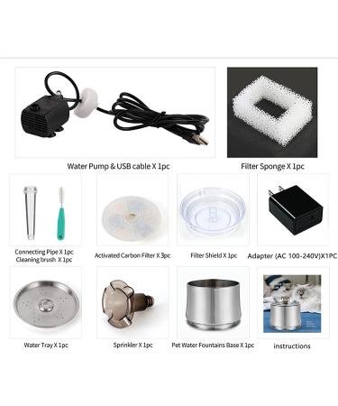 JJYPET 84oz/2.5L Stainless Steel Cat and Dog Water Fountain with Ultra-Quiet Pump and Filters for Multiple Pets - Buy Online on SooperMarket.com
