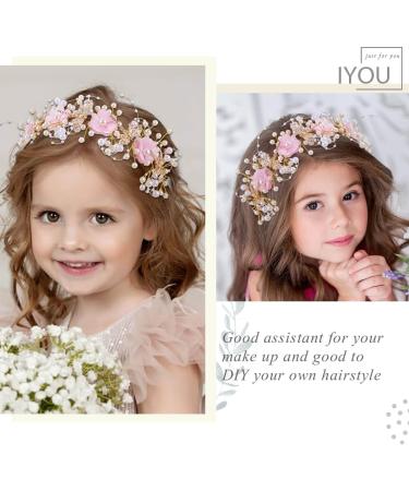 IYOU Flower Communion Headpiece Pink Floral Princess Headbands Pearl Butterfly Birthday Wedding Hair Accessories for Girls - Buy Online on SooperMarket.com