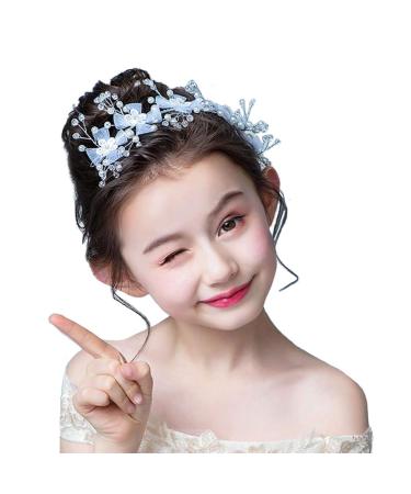 IYOU Floral Princess Headpiece Crystal Lace Wedding Headband White Flower First Communion Tiaras Hair Accessories for Flower Girls and Bridesmaid