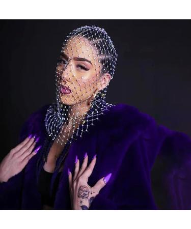 Crystal Mesh Mask Mesh Rhinestone Headband Face Veil Headband Fishnet Headpiece Crystal Nightclub Headwrap White - Buy Online on SooperMarket.com