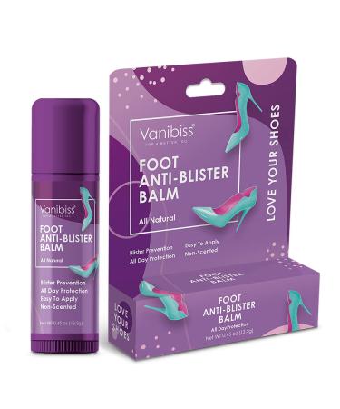 Vanibiss Foot Anti Blister Balm - Foot Blister Prevention - Anti Friction Balm Stick and Foot Chafing Relief - Heel Blister Blocker - Prevent Shoe Strap Friction - Natural Foot Care (0.45oz)