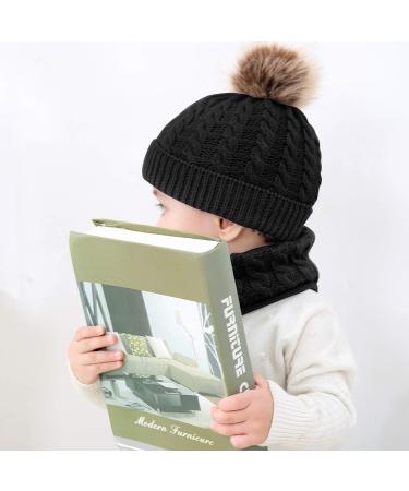 Yinuoday 2PCS Baby Knit Hat Scarf Set - Winter Beanie Cap with Circle Loop Scarf Neckwarmer in Black - Buy Online on SooperMarket.com