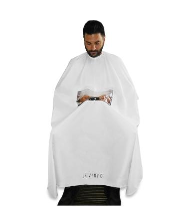 Large Size Professional Quality Hair Cutting Barber/Salon Cape Gown Apron With Mobile Phone Viewing Window Metal Snap Neck Closure Hanging Hook (White Cape Window)