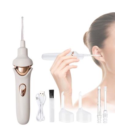 Electric Earwax Removal Kit Ear Wax Removal Silicone Ear Scoop Vacuum Cleaner Ear Wax Suction Remover Ear Cleaning Unit with Led Lightfor Children and Adults White