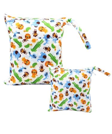 Egurs diaper bag for on the go Wetbag 1 piece large + 1 piece medium animal white