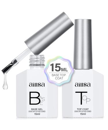 AILLSA Gel Top Coat And Base Coat Gel Nail Polish 2 x 15 ML Base and Top Coat Gel polish UV/LED Soak Off Gel Base Coat No Wipe Top Coat for Builder Gel Gel Polish DIY Nail Art at Home D-Base & Top coat