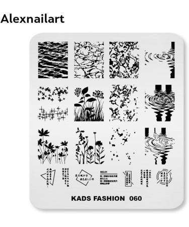 Alexnailart Nail Art Stamping Plates Image Template Wave Water ripple Plant Word Pattern Design Stamper Nail Art DIY Print Manicure Nail Art Stencil Tools FA060 - Buy Online on SooperMarket.com