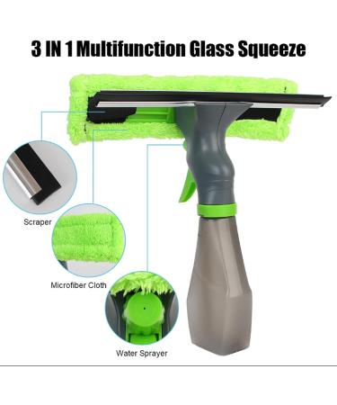 ZABEES 3 In 1 Glass Scraping Wiper Spray Scraper Brush Water Spray Window Cleaner Microfiber Cloth Pad Kit Household Cleaning Tool - Buy Online on SooperMarket.com