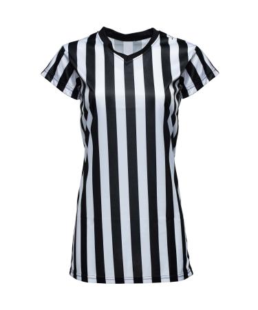 Murray Sporting Goods Women's V-Neck Black and White Stripe Referee Shirt Official Jersey for Refs Umpire Costumes Waitresses and More M Black / White