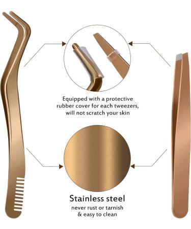 Golden Eyelash Applicator Tool Set - 2pcs Stainless Steel B&Q Lash Applicator for Cluster and False Lashes | Multifunctional Tweezers Included - Buy Online on SooperMarket.com