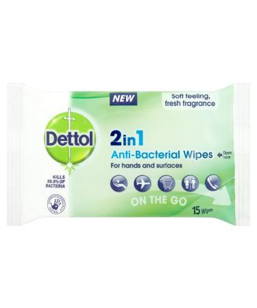 Dettol 2-In-1 Antibacterial Wipes 15 wipes