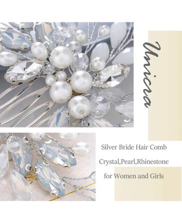 Unicra Bridal Wedding Hair Comb - Silver Crystal & Pearl Hair Accessories for Women & Girls - Buy Online on SooperMarket.com