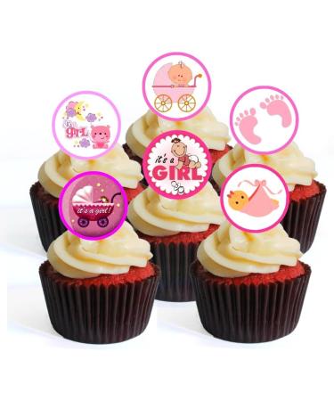 PRECUT 48 Its A Girl Baby Shower Cupcake Toppers Mixed Theme 3cm Edible Wafer Discs Premium Thickness SWEETENED VANILLA Wafer Card Mini Cupcake Decorations Stand Up/Lie Flat 48 UNCUT - Buy Online on SooperMarket.com