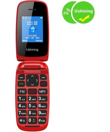 USHINING GSM Senior Flip Phone - Large Button Emergency Call 1.77 Color Display - No Contract - Red - Buy Online on SooperMarket.com