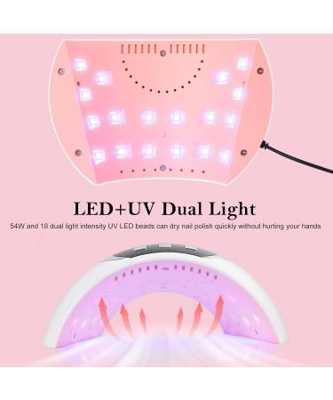 54W UV LED Nail Lamp for Gel Nail Curing | 3 Timers, LCD Display, Smart Sensor | USB Plug | Fingernail & Toenail Dryer (White) - Buy Online on SooperMarket.com