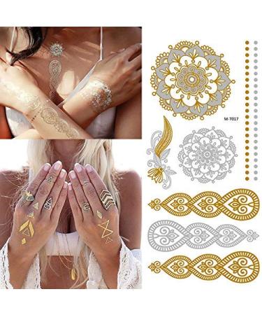 8 Sheets Gold Metallic Temporary Tattoos for Women - Shimmer Designs, Jewelry Fake Tattoo Stickers - Waterproof Body Makeup - Buy Online on SooperMarket.com