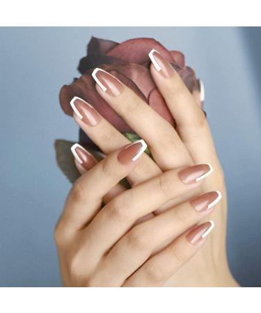 24PCS Shiny Medium Ballerina Press-On Nails - Full Cover French Nail Art for Women & Girls | Stylish White Edge Design - Buy Online on SooperMarket.com