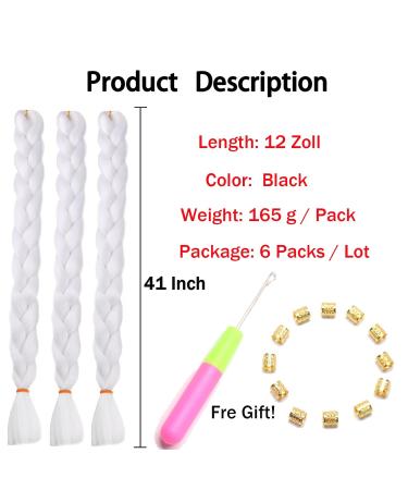 6 Packs Eunice Jumbo Braiding Hair Extensions - Colorful Synthetic Kanekalon for Crochet Box Braids - 165g/pcs 104cm (White) - International Shipping Available - Buy Online on SooperMarket.com