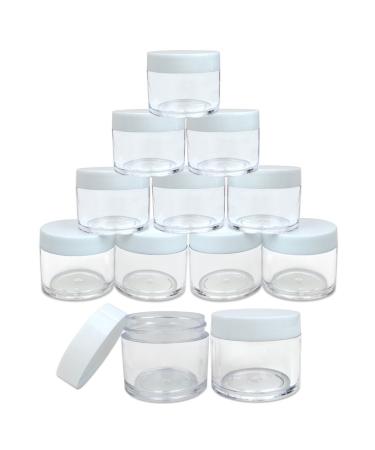 Beauticom 12 Piece 1 oz. USA Acrylic Round Clear Jars with Flat Top Lids for Creams Lotions Make Up Cosmetics Samples Herbs Ointments (12 Pieces Jars + Lids WHITE)