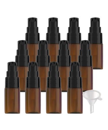 ZEOABSY 12 Pieces 10 ml Brown Lotion Bottles with Black Pump 10ml Empty PET Plastic Lotion Pump Bottle Cosmetic Gel Travel Container for Cosmetic Make up Cleaning + 2 x Funnel Brown 10ml