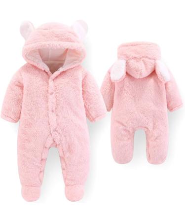 Newborn Baby Cartoon Bear Snowsuit Winter Coat Fleece Hooded Romper Jumpsuit 0-3 Months - Pink - Buy Online on SooperMarket.com