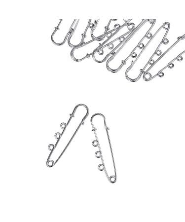 LiQunSweet 10 Pcs Iron 3 Holes Metal Brooch Safety Pins Fasteners Skirt Kilt Catch Pins Findings Platinum Color for Garment Art Jewelry Making Craft - 52mm(2) Brooch Findings_52mm(2 Inch)