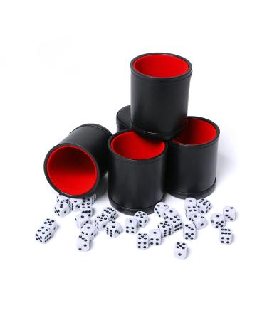 Leatherette Dice Cup Set Red Felt Lined Shaker with 6 Dot Dices for Yahtzee Farkle Bar Party Dice Games-5 Pack