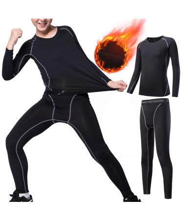 Linlook children thermal underwear sport breathable functional laundry ski underwear young winter sports underwear set football thermal shirt long-sleeved top + long underpants 24 (120-125) Black