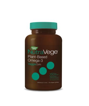 Nature's Way NutraVege Plant-Based Omega-3 VeggieGels Vegan-Friendly Omega-3 Supplement with 300mg DHA + 150mg EPA Fresh Mint Flavour Support Heart Eyes and Brain Function in Adults 30 Softgels Fresh Mint 30 count (Pack of 1)