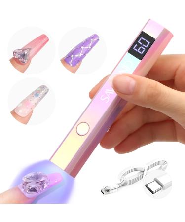SAVILAND 12W Handheld LED UV Nail Lamp Fast Curing: Portable Mini UV Nail Lamp for Gel Nails 3 Timers 10/30/60S LED UV Lamp Rechargeable USB Nail Dryer for Home Personal DIY Self Use C-Pink Handheld Nail Lamp