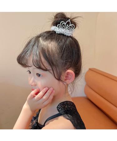 White Pearl Crown Hair Ties Set - 7 Pcs Elastic Hair Scrunchies with Beaded Ponytail Holder for Women and Girls - Buy Online on SooperMarket.com