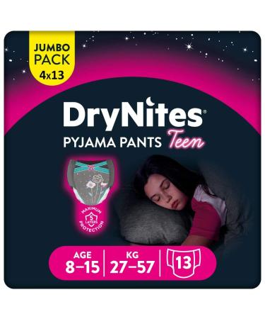 Huggies Drynites Highly absorbing night diapers in bedwetting for girls 8-15 years 4 x13 pieces monthly pack diaper pants 13 pieces (4 Pack)