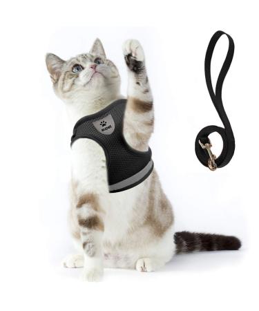 Supet Cat Harness and Leash Set for Walking Cat and Small Dog Harness Soft Mesh Puppy Harness Adjustable Cat Vest Harness with Reflective Strap Comfort Fit for Pet Kitten Puppy Rabbit Small (Chest: 11" - 13") Black