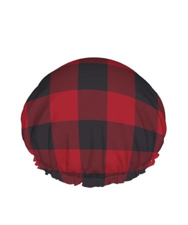 Moslion Classic Plaid Shower Cap Gingham Buffalo Check Tartan Stripe Red Black Large Shower Caps Reusable Double Layer Shower Hair Bath Cap Stylish Hair Bonnet Shower Hat a73