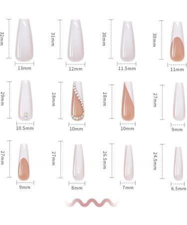 White French Fake Nails with Rhinestones and Sequins | Long Stick on False Nails Art Kit - Buy Online on SooperMarket.com
