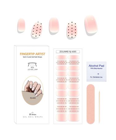 20 Stickers Semi Cured Nail Wraps Soft Self-Adhesive Gel Nail Stickers UV Gel Nail Polish Strips Manicure Stickers Set - Gradient Black Polk Dot Pink Smudge With Dot